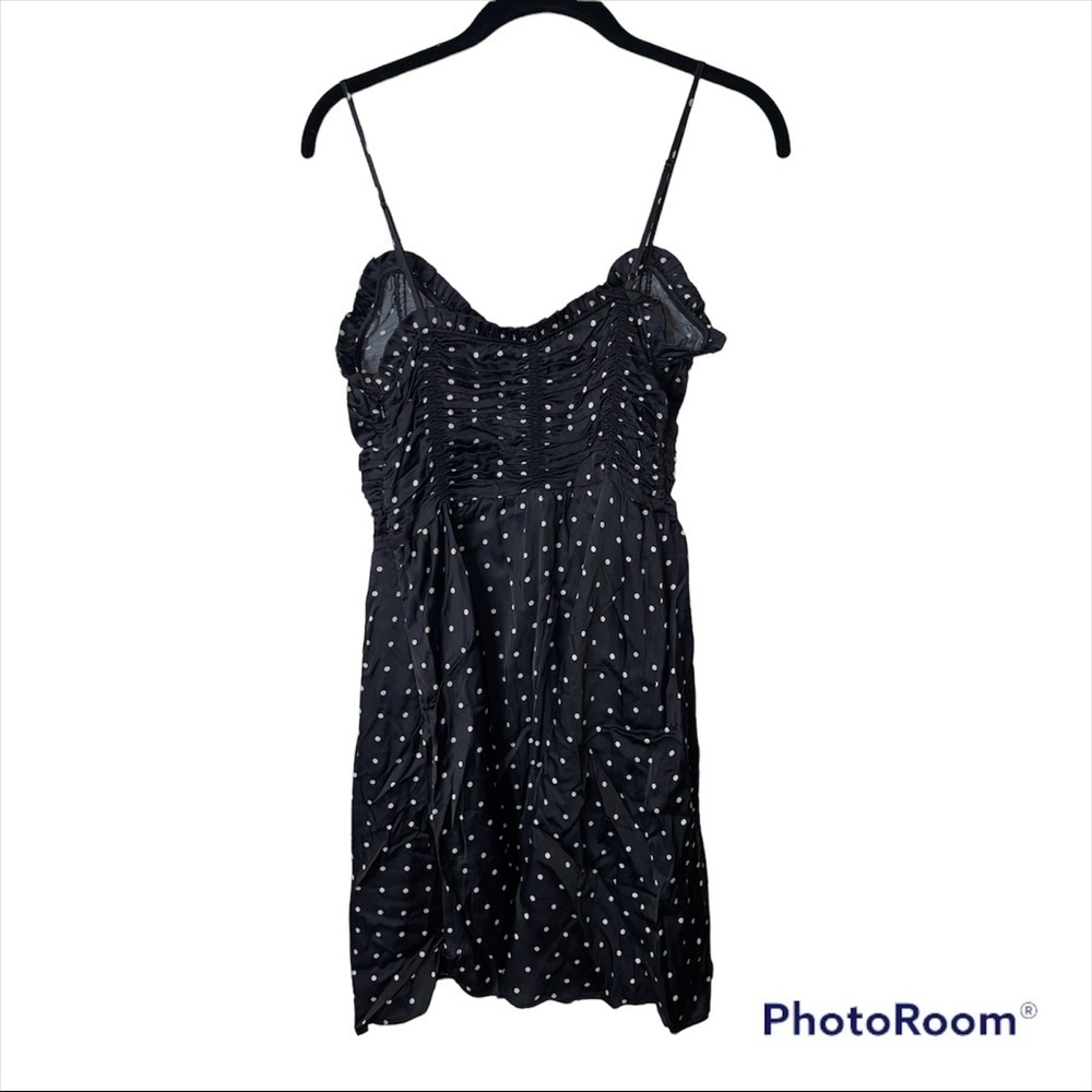 MAJE Black White Polka Dot Ruched Mini Dress Crepe Size Large - Picture 10 of 14